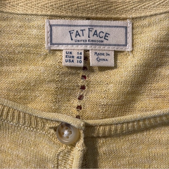Fat Face Yellow Women's Sweater Button Down Cardigan 3/4 Sleeves Size 10 - Picture 3 of 4